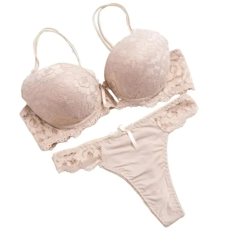 2 pçs/set conjunto de roupa interior alta estiramento cor sólida dupla fileira fivela decorar tamanho grande feminino sexy sutiã de renda e calcinha conjunto