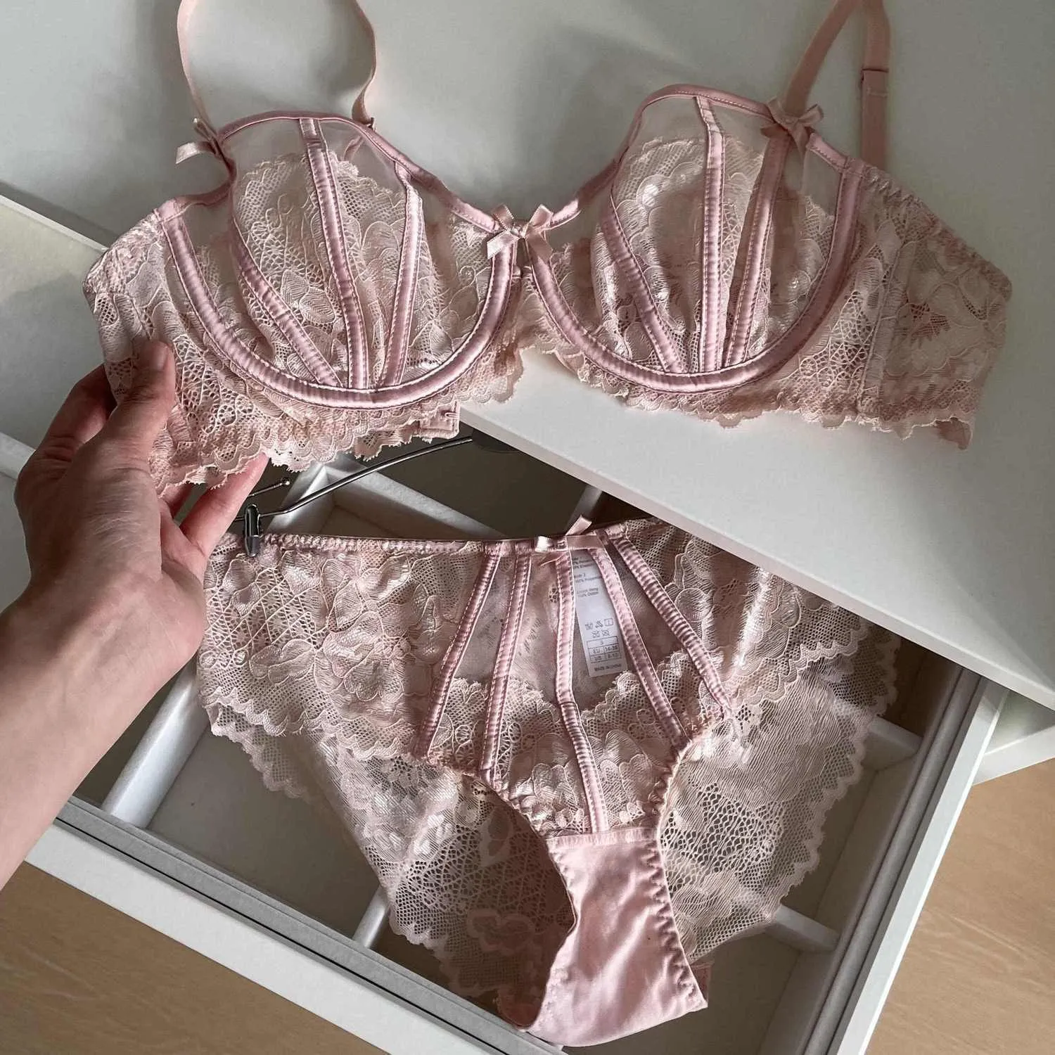 Beautiful Embroidered Floral Lingerie Set With Lined Comfortable Bra And Underwear Wired Bra And Panties For Outerwear Daily