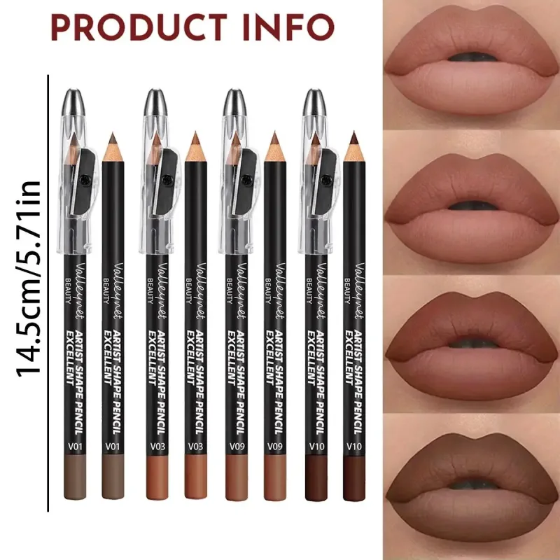 4 Piece Brown Shades Lip Liner Set Matte Waterproof Compatible with Various Lip Glosses and Lipsticks Portable Bag Size