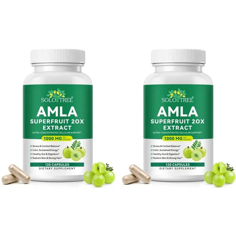 Amla Superfruit 20x Extrato Cápsulas com Phyllanthus Emblica para Promove Energia Calma Saúde Digestiva Pele/Cabelo Radiante 120Ct