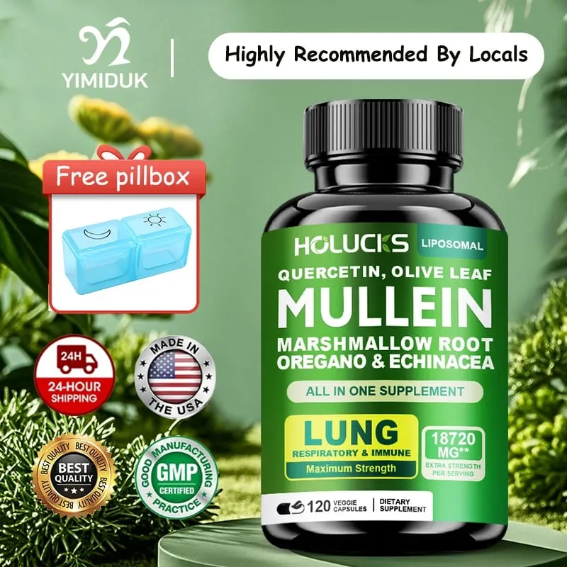 Cápsulas de extrato de folha de verbasco premium com expectorante de suporte de vitamina C, acalma as vias aéreas e reduz a irritação, saúde pulmonar
