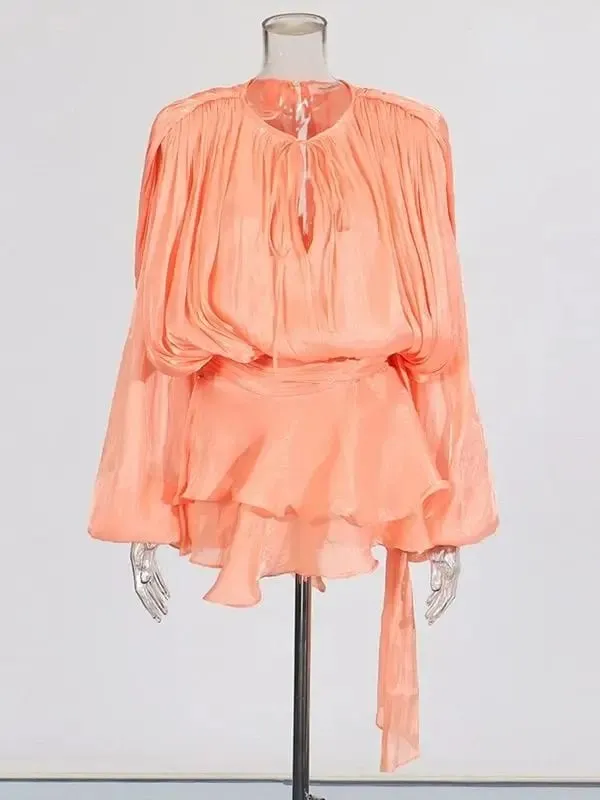 Blusa sólida mini vestidos para mulheres com decote em v manga longa emendado rendas até vestido estilo doce roupas femininas moda — image 13