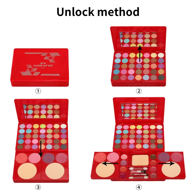 Kit de maquiagem conjunto completo para mulheres, multifuncional, tudo em uma caixa, vermelho, 49 cores, rosto, lábios, sombra, iluminador, paleta de maquiagem — image 2