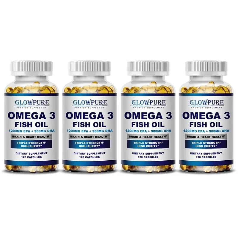 Óleo de peixe OMEGA-3 para função cognitiva do cérebro e memória Anti-Inflamação Antioxidante Saúde das Articulações - Rico em DHA e EPA