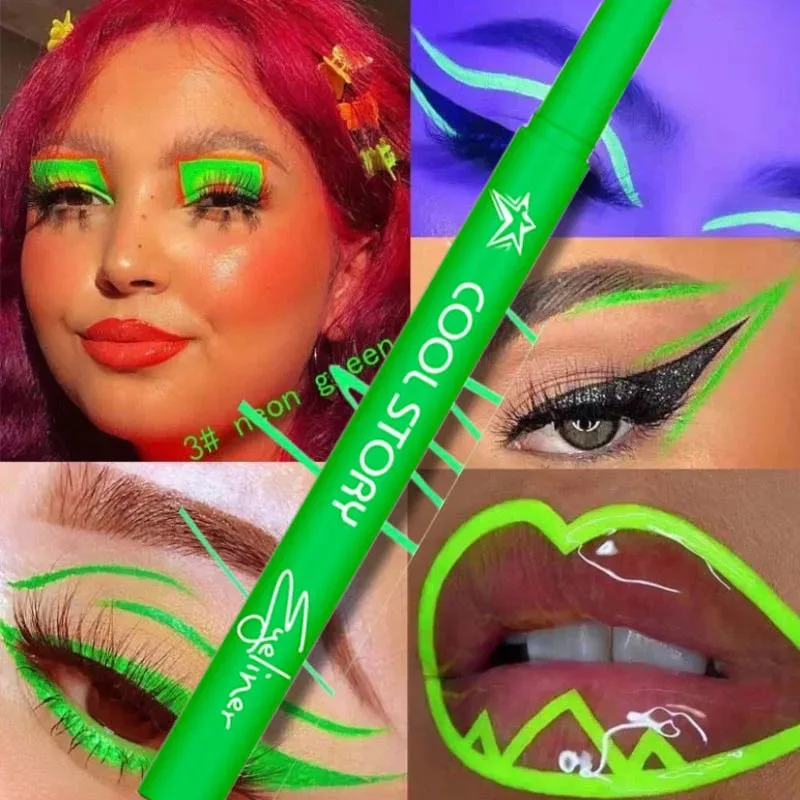 12 cores uv fluorescente delineador gel caneta à prova dwaterproof água secagem rápida neon colorido delineador branco azul roxo música festa maquiagem dos olhos