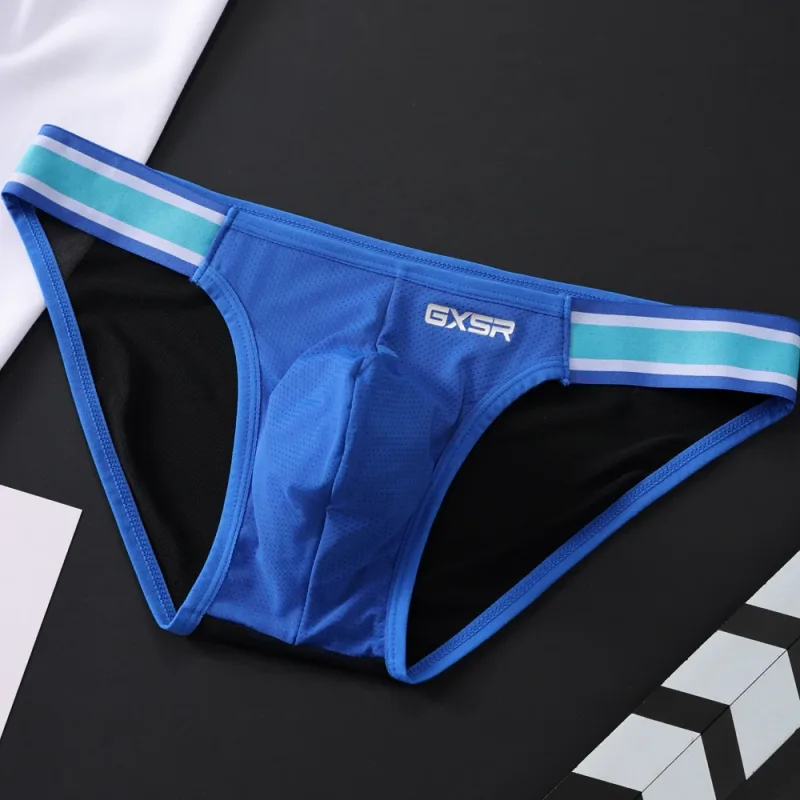 Novo gxsr emenda cintura lateral garfo alto cuecas masculinas com rosca de seda gelo moda cintura baixa esportes hip lift cuecas masculinas