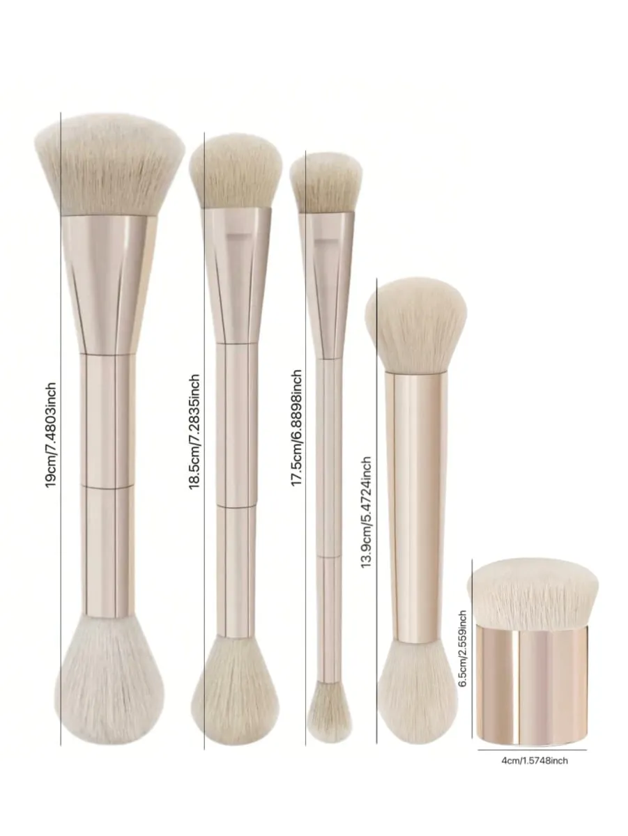 5-Piece Professional Makeup Tool Set for the Face Dual-Ended Multifunctional Makeup Brushes in Rose Gold Including a Dual-Ended Facial Makeup Brush Set Featuring Angled Tapered Foundation Brush Contour Brush Blush Brush Loose Powder Brush E