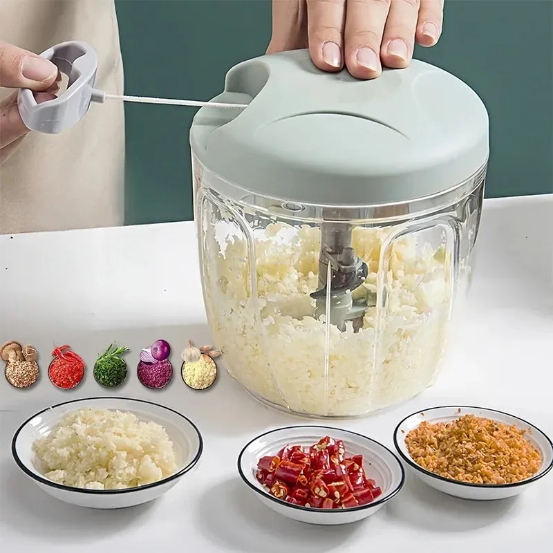 Cortador de mão picador de alho-corda de tração manual processador de alimentos picador de vegetais-para cebola gengibre frutas nozes máquina de lavar louça segura — image 1