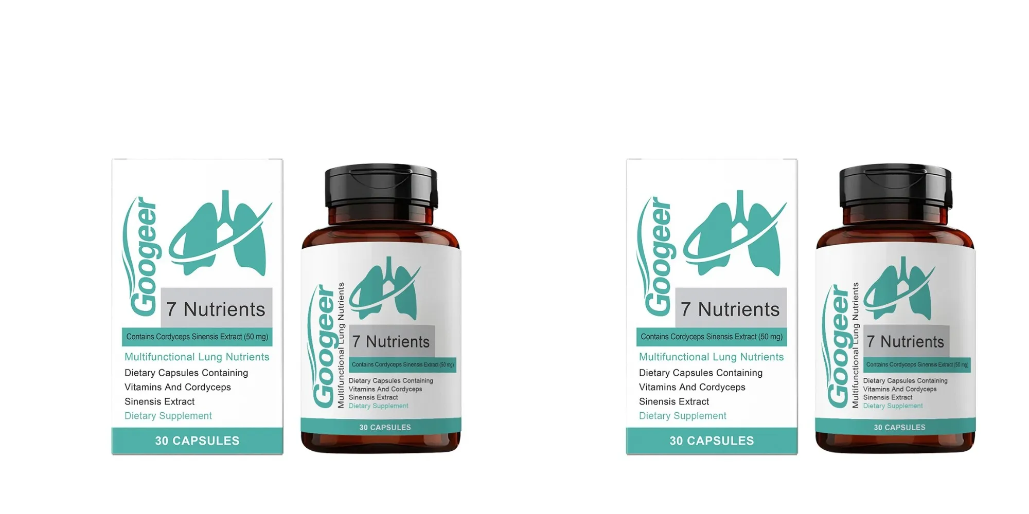 Googeer 7 Nutrientes Cápsulas de Nutrição Pulmonar com Extrato de Cordyceps Sinensis e Vitaminas Suplemento Diário de Bem-Estar Respiratório 30Ct