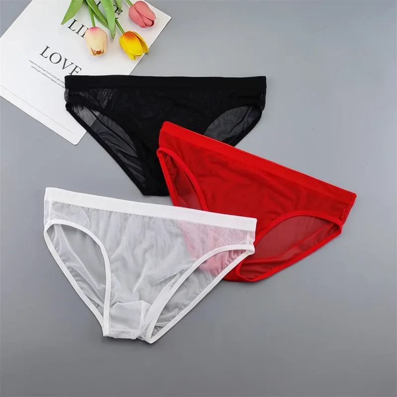 5 pçs roupa interior de malha transparente para homem perspectiva ultra-fina mid-rise masculino bolsa desliza calcinha homme plus size — image 18