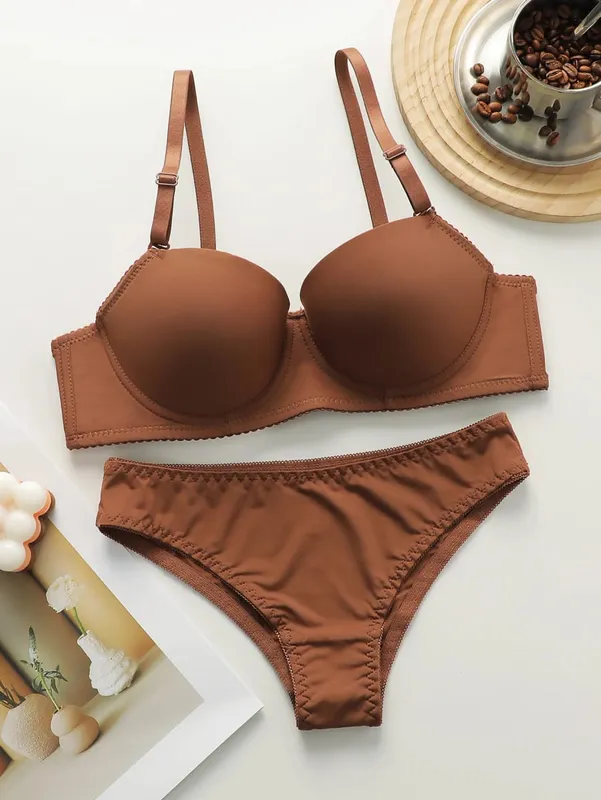 Conjunto de roupa íntima de 2 peças, cor sólida, multicolorido, diário, quatro estações, confortável para usar, lingerie sexy, 2611, venda imperdível