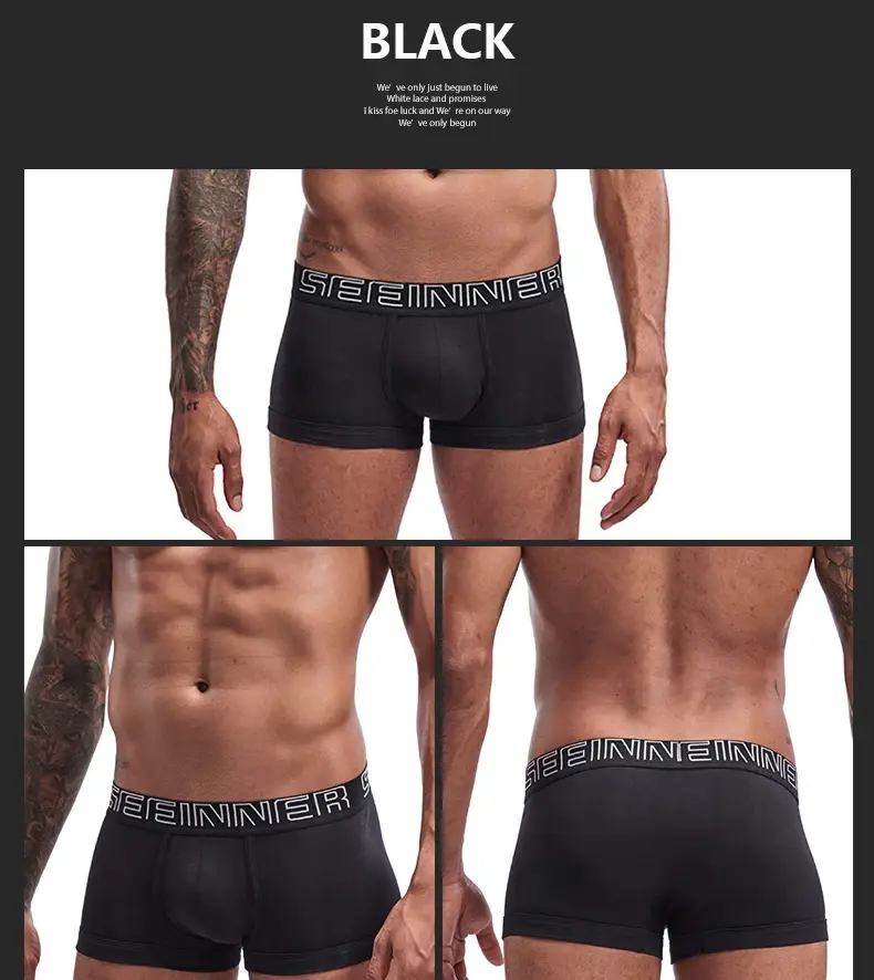 Seeinner Mens Boxer Shorts Cotton U Convex Pouch Underwear Soft Comfortable Underpants Cueca Masculina M-XXL Black White Gray