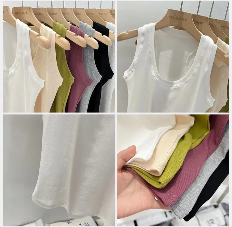 2026 verão básico elástico tanque superior feminino sólido baixo em torno do pescoço com nervuras camisola estilo coreano versátil magro tanques & camis