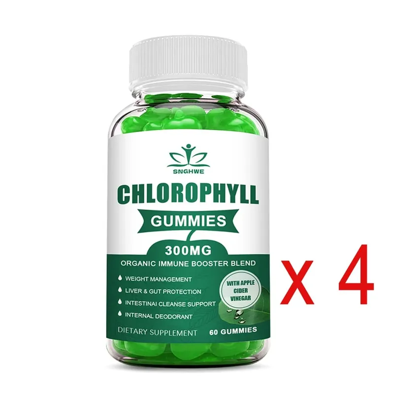 Gomas de clorofila - com ACV Vitamina D3 C E B12 - Desodorante natural Impulsionador de energia Imune e suporte à digestão Vegan 60 doces