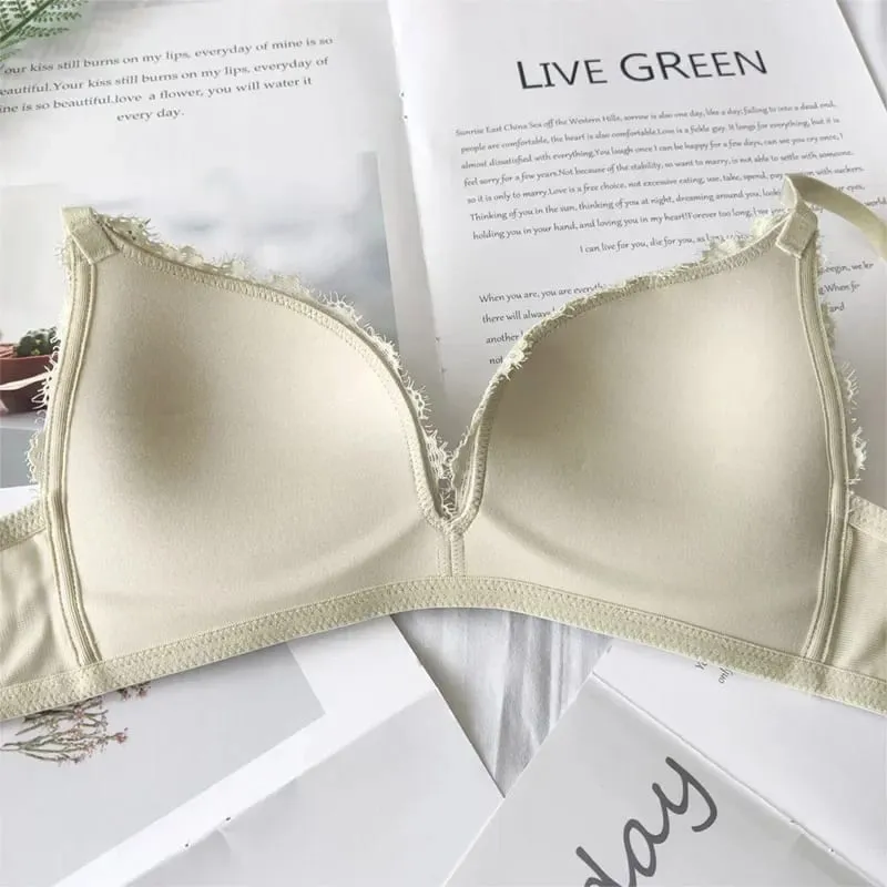 Conjunto de lingerie brilhante de cor sólida, sutiã triangular e conjunto de calcinha, anel confortável sem aço, roupa íntima push up