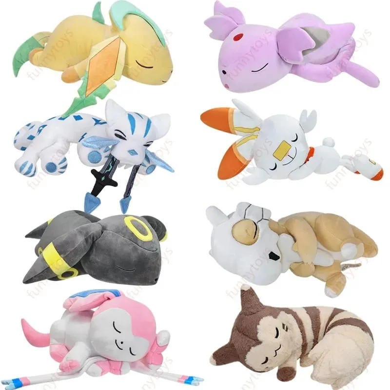 Travesseiro de pelúcia Pokémon para posição de dormir Leafeon Espeon Sylveon Furret Cubone Scorbunny Bulbasaur Squirtle Almofada de pelúcia macia
