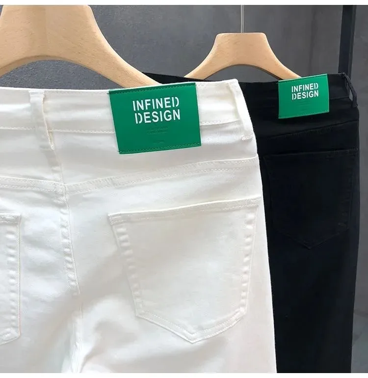 2023 primavera e outono nova moda clássica cor sólida elástico casual jeans masculino confortável de alta qualidade calças de pé pequeno 36