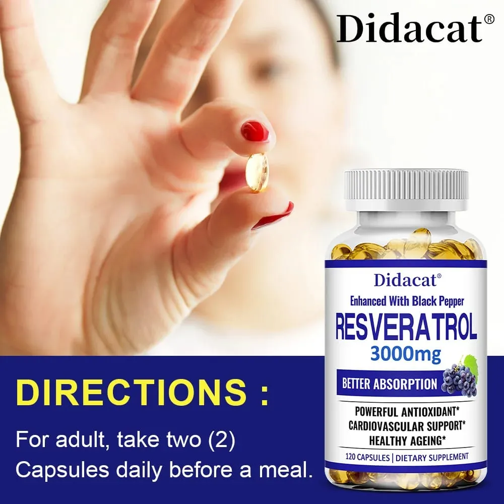 Resveratrol 3000 Mg Antioxidant Supports Brain Immune Joint and Cardiovascular Health Improves Skin Gluten Free Non-GMO