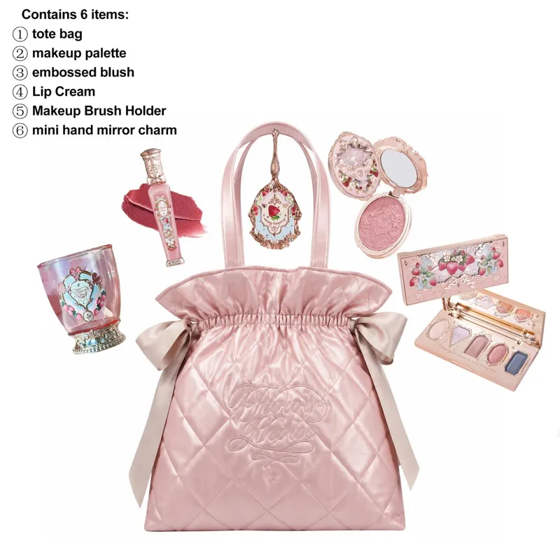 Flower Knows Limited Edition Diamond Pattern Tote Bag Makeup Set Eyeshadow Concealer Blush Eyeliner Lipstick Beauty Collection