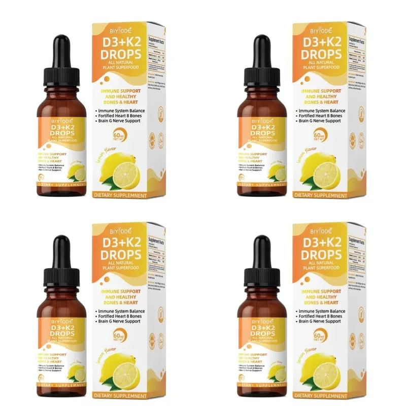 Vitamina D3 K2 Gotas Líquidas Absorção de Cálcio e Suporte Ósseo 1000 UI D3 com Sabor Limão K2 60 ml 30 Porções