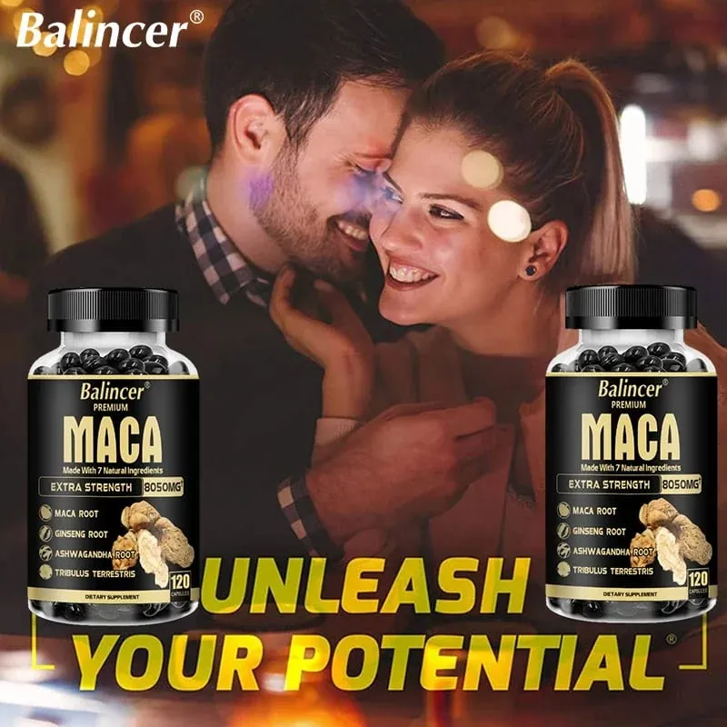 20X Extratos Concentrados Naturais Preto + Vermelho + Amarelo Raiz de Maca Ginseng Coreano Ashwagandha Cápsulas de Raiz de Maca 8050 mg