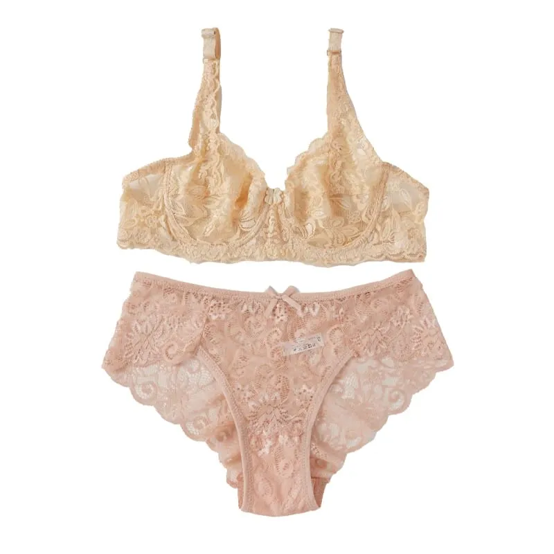 Feminino sexy renda fina sutiãs terno não-pad requintado push-up sutiã sólido respirável underwire g-string calcinha conjunto