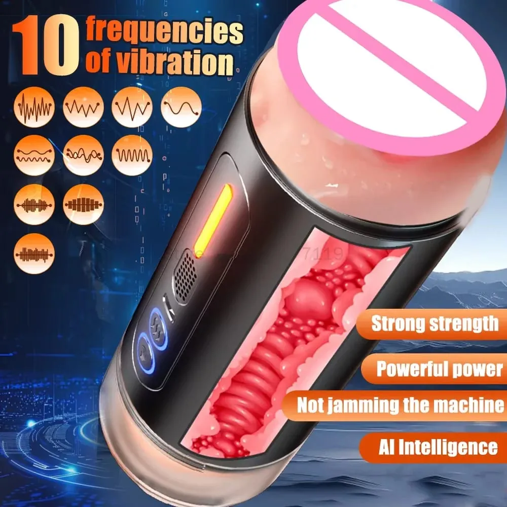 Vagina oral realista uso de duas cabeças masturbador masculino vibração automática gemendo bolso buceta voz boquete copo brinquedos sexuais para homem