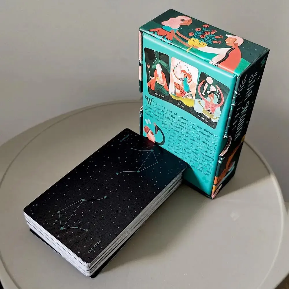 Baralho de tarô Star Maiden, 78 cartas, estético, celestial, divino, cartas de tarô em caixa rígida de duas peças, relevo duplo, 12 x 7 cm