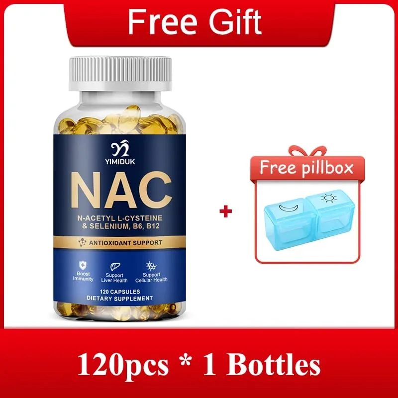 Cápsulas NAC puras com vitamina B12 apoiam a hidratação da pele, antioxidante, desintoxicação da saúde celular imunológica, homens e mulheres