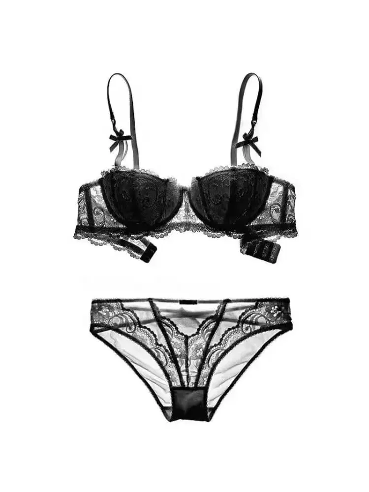 Sutiã de renda francesa meia xícara ultrafino compacto sutiã pequeno kawaii lingerie sexy push up estilo japonês design minimalista para mulheres — image 3