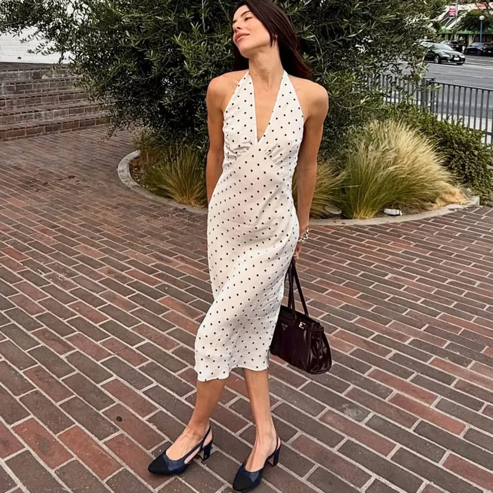 Tuularose Polka Dot Hanging Neck Long Dress Women Elegant Strapless Sexy Lace-up Sleeveless Backless Fashion Club Party Dresses — image 5