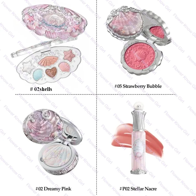 Makeup Flower Knows Shell's Jewel Mermaid Glow Set Eyeshadow Palette Blush Lip Gloss Makeup Bag Matte Glow Shimmer Primer Kit