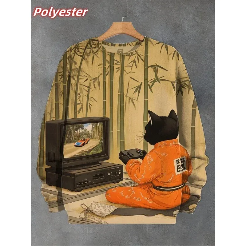 Gato sushi padrão hoodie para homens animais bonitos 3d impresso pulôver outono manga longa solto em torno do pescoço hoodies moletom topos