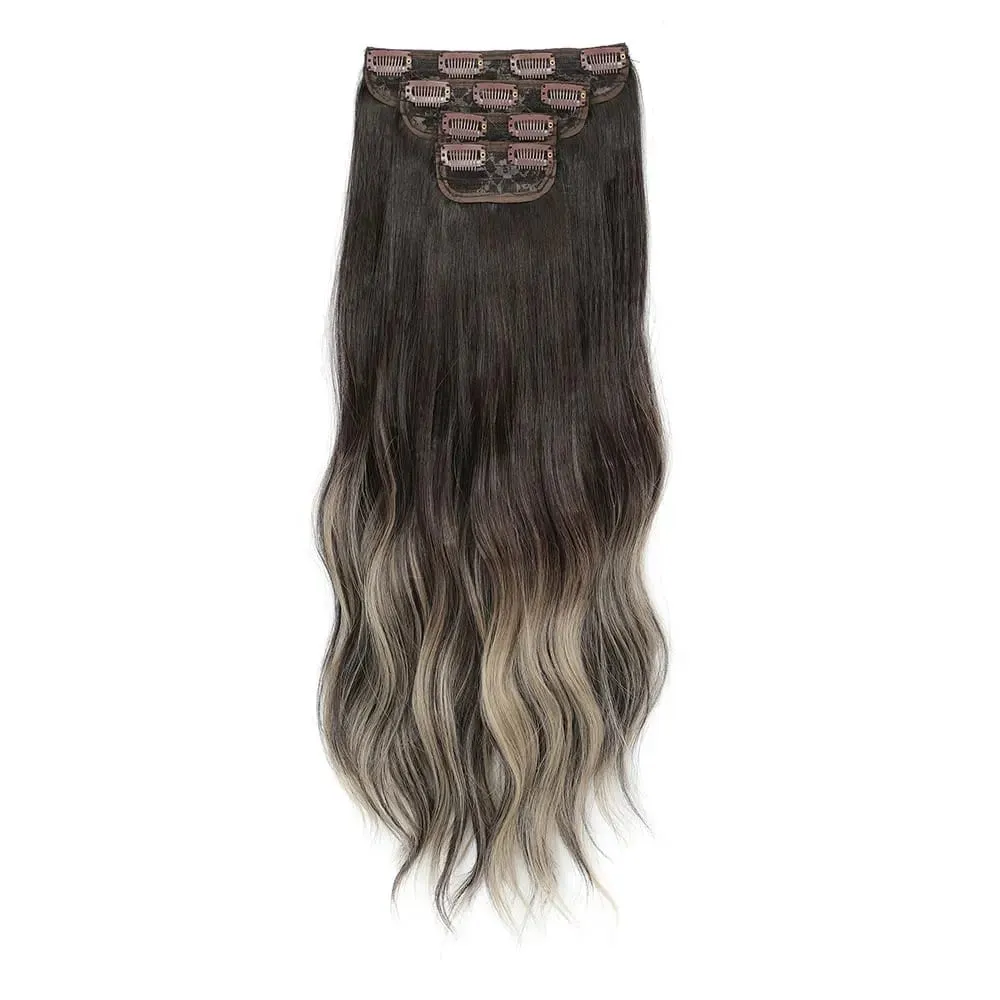 4Pcs/Set 11 Clips 22 Inches 220g Beach Waves Clip in Hair Extensions Sandy Blonde Champagne Heat Resistant Synthetic Hairpiece