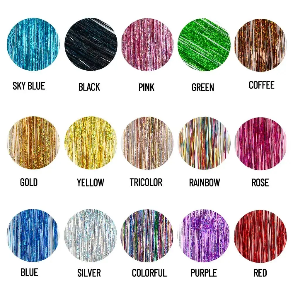 Atacado 5 unidades/pacote espumante brilhante extensões de cabelo clipe em brilho brilhante cabelo enfeites arco-íris brilhante brilho cabelo ouropel rosa/vermelho