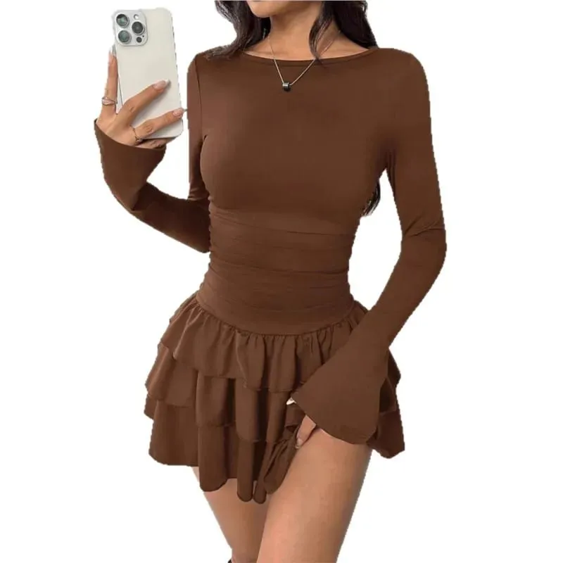 Vestidos temperamento 2025 mulher mini vestidos estilo simples elegante francês bodycon magro plissado moda manga longa deslocamento sexy — image 6