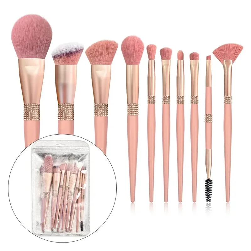 10 pçs pincéis de maquiagem diamante conjunto cosméticos ferramenta mistura pó fundação blush destaque sombra sobrancelha cílios escova
