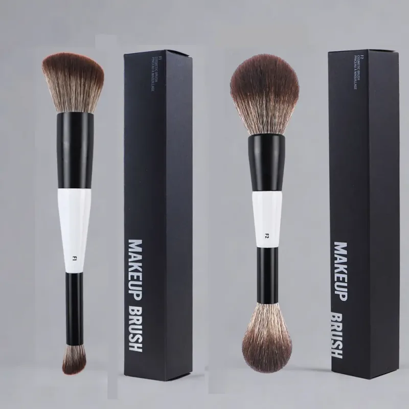 2 pçs/set Branco Dupla extremidade Angular Pincéis de Maquiagem Fundação Blush Contorno Maquiagem Pincel Punho De Madeira Ferramenta Cosmética Mari F4