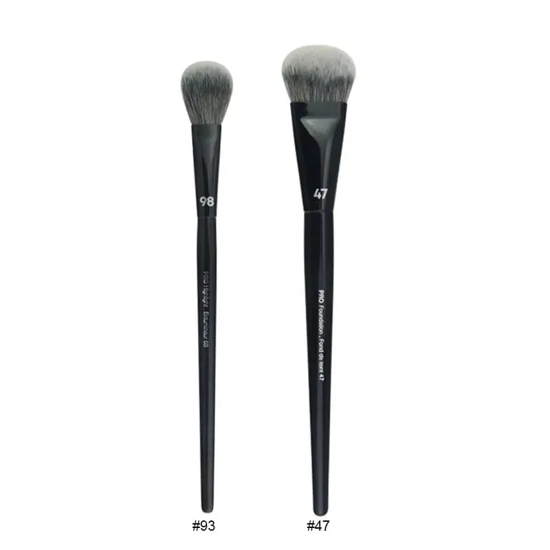 2 pçs/set Pro Preto Pincéis de Maquiagem Cabelo Sintético Pó Sombra Mancha Destaque Fundação Airbrush Difusor Make Up Brush