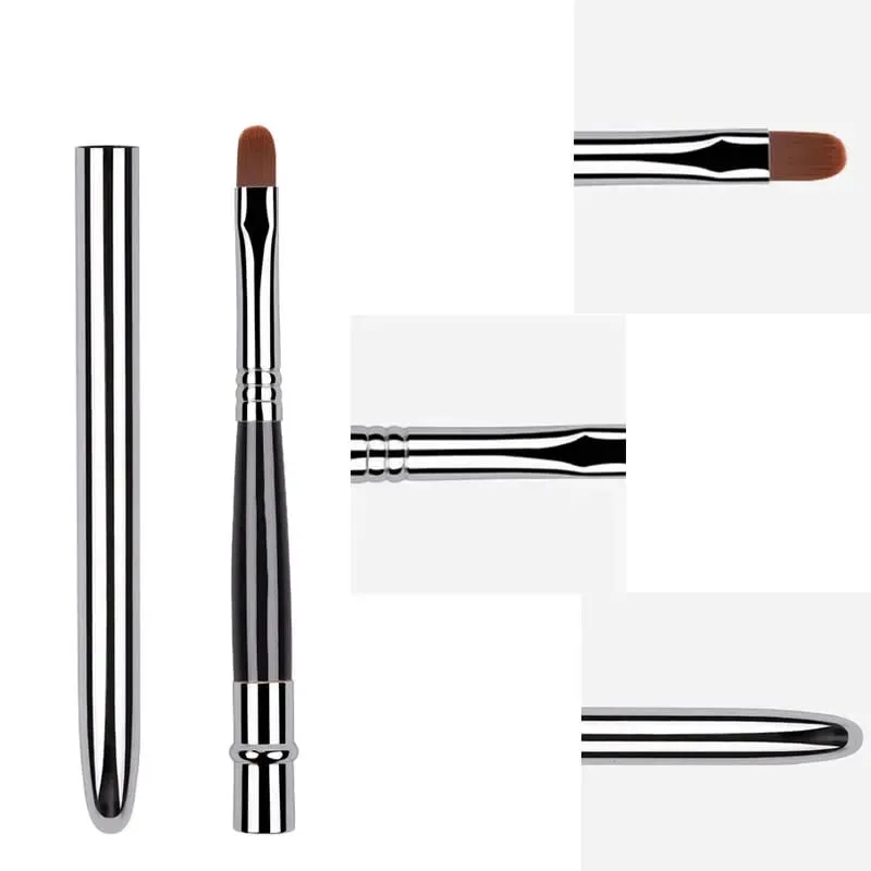 Caneta pincel de maquiagem para lábios prateados, portátil, alça de metal, batom cosmético, pincel de brilho labial com tampa protetora, pincéis de maquiagem