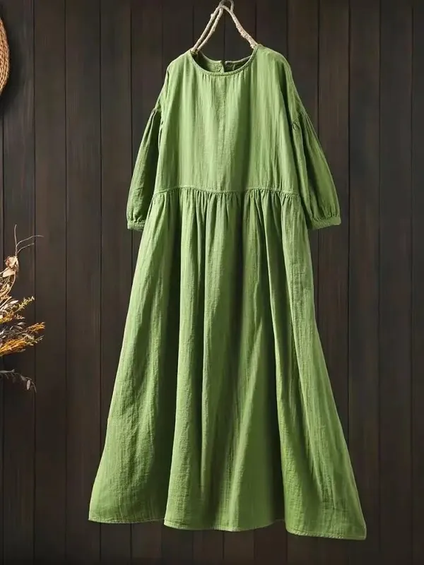 Johnature vestidos femininos de algodão vintage, gola redonda, meia manga, macio, cor sólida, roupões, verão 2025, novo, casual, linha a, vestido feminino — image 13