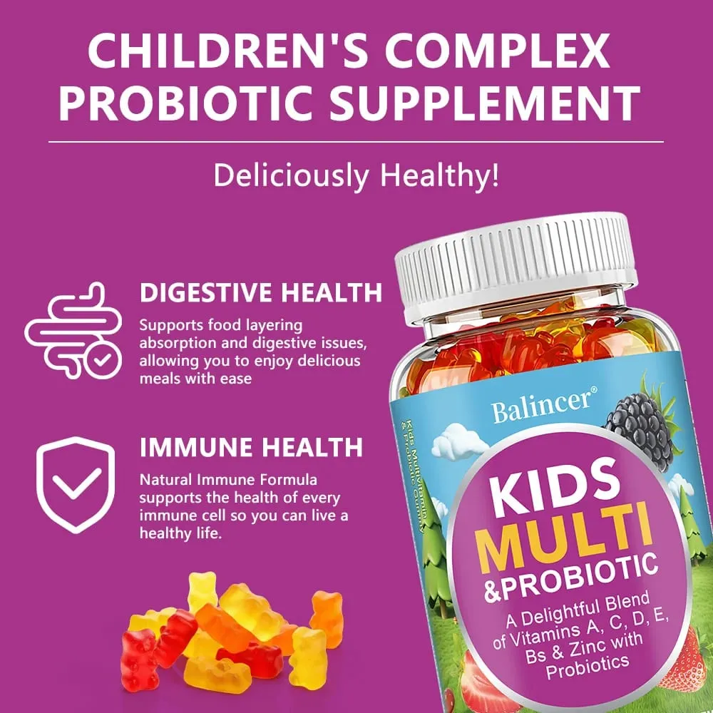 Organic Kids Multivitamin Gummies with Vitamins A C D E Zinc Probiotics Promotes Digestion and Enhances Immunity