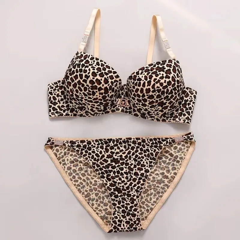 Sexy conjunto de lingerie grossa leopardo impressão superior fino inferior grosso conjunto de sutiã sexy push-up conjunto de sutiã