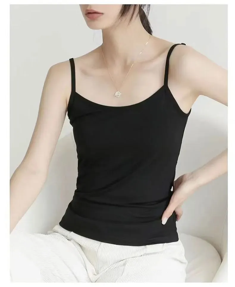 New Solid Color Tank Tops soft Cotton Spaghetti Strap Crop Tops Summer Casual Camisole Sleeveless Basic Vest Summer women Tops
