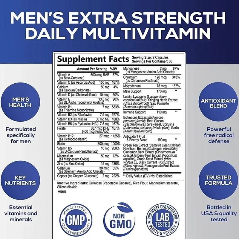 Men's Multivitamin Supplement - Enhance Immunity Boost Energy and Endurance Promote Overall Health