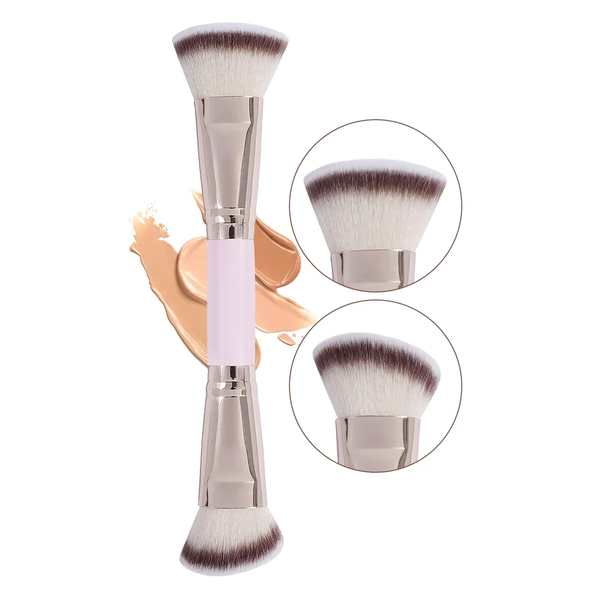 Pincéis de maquiagem de cabeça dupla 2 em 1 pincel plano/angular para contorno e corretivo de base para misturar creme líquido em pó solto — image 5