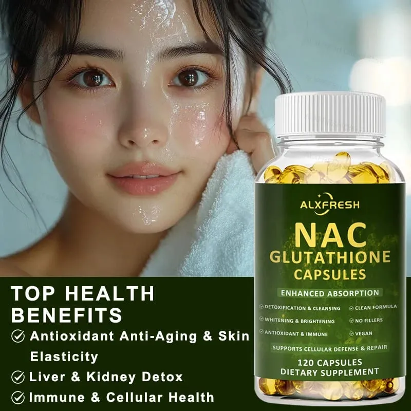 Complexo NAC + Glutationa Premium Detox e Reforço Antioxidante com Vitamina C | Suplemento de saúde do sistema imunológico para suporte ao fígado