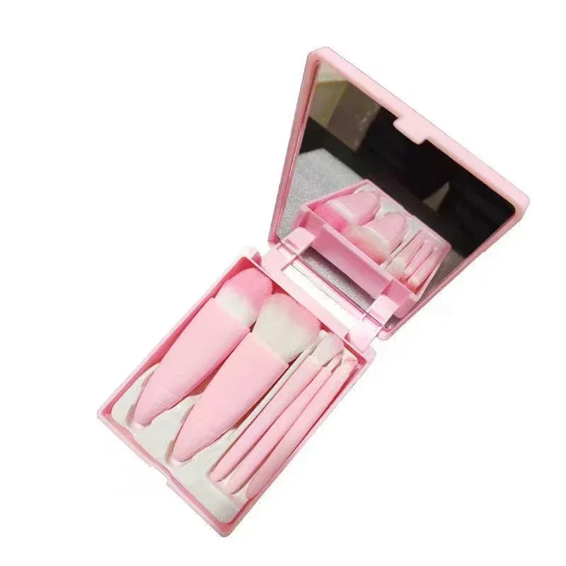 5pcs Travel Size Makeup Brushes Set Mini Makeup Brushes Small Complete Function Cosmetic Brushes Kit With Case And Mirror Perfe
