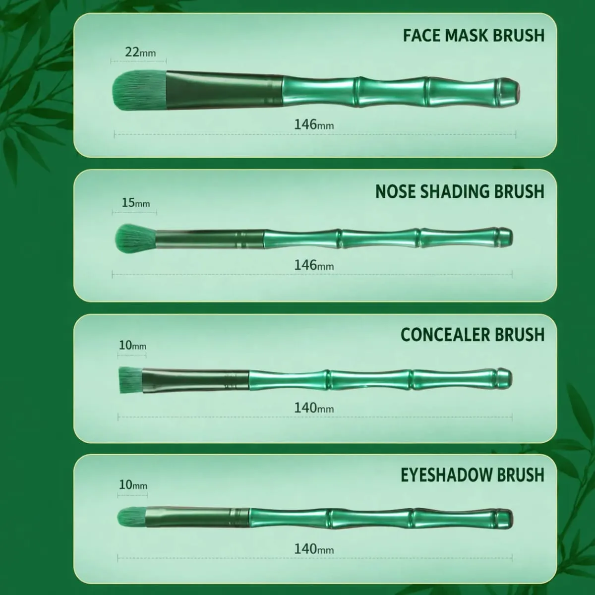 11 pçs kit de pincéis de maquiagem de bambu macio denso cabelo multifuncional conjunto de escova fundação rosto pó sombra blush