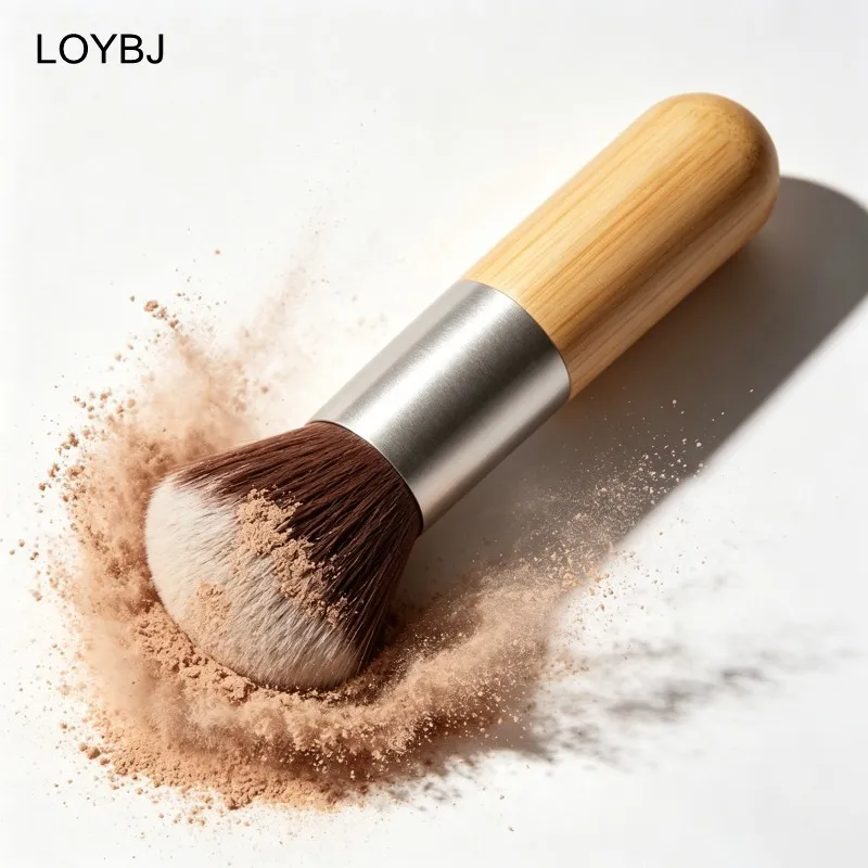 Pincel de maquiagem com alça de bambu, pó solto, blush, contorno, creme de base líquida, profissional, ferramentas de beleza facial